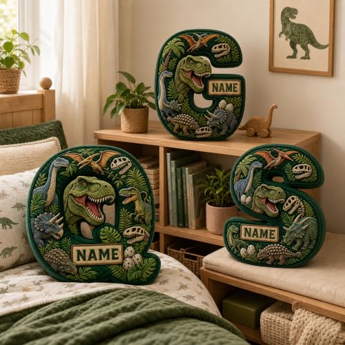Personalized Dinosaur Letter Pillow - Plush Name Cushion for Kids & Decor