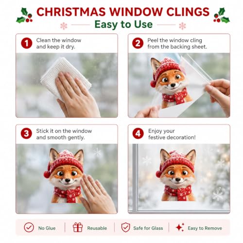 3pcs Christmas Snowman Window Clings - Large Winter Holiday Decor with Santa Penguin Snowflakes - Variation 1283