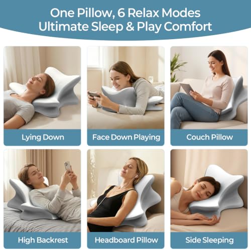 White & Grey Cervical Neck Pillow for Pain Relief, Ergonomic Memory Foam Wedge