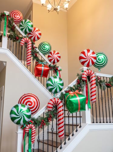 HTZNHXT 64Pcs Christmas Foil Candy Cane Balloon Kit - Mylar Holiday Decor