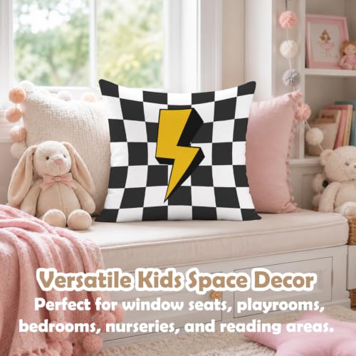 Race Car Room Decor Pillow Cover 18x18 - White & Black Racing Theme