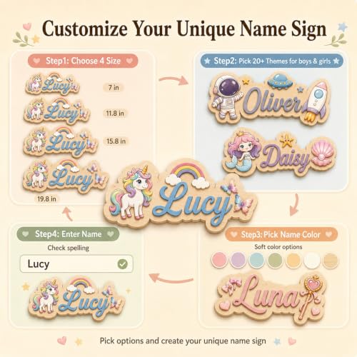 Personalized Nursery Name Sign - Fantasy & Princess Theme Wooden Wall Decor