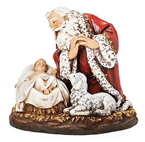 Christmas Santa Figurine with Baby Jesus and Lamb, Holiday Decor, 7.75"