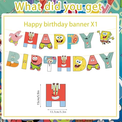 Birthday Banner with Vortex Pendants - SpongeBob Theme Celebration Decor