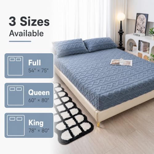 Blue Full Velvet Fitted Sheet & 2 Pillowcases Deep Pocket Up to 15 Inches - Carlmaya