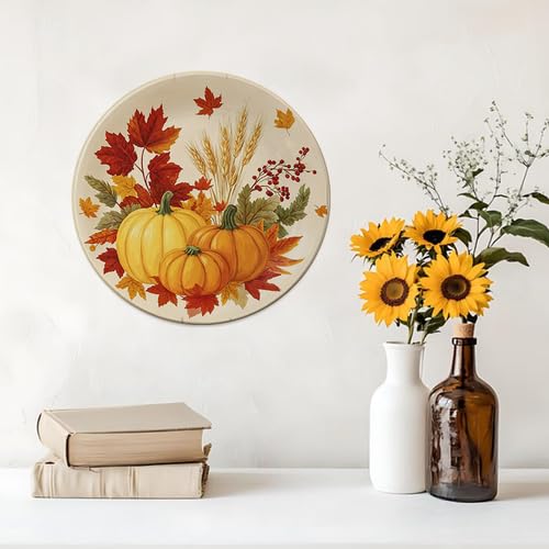 Fall Pumpkin Maple Decorative Plates Wall Hanging 10 Inch - Autumn Harvest Home Decor - Houseuse