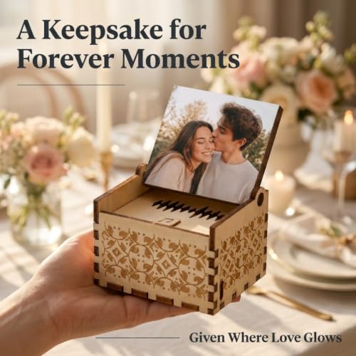 Personalized Wooden Music Box with Photo & Text - Design 01 - Romantic Gift