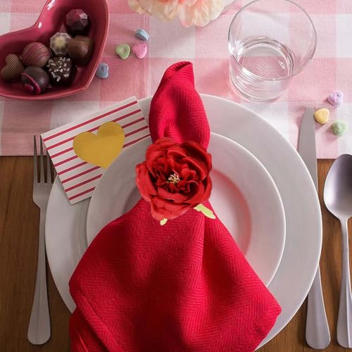 Rose Flower Napkin Rings Set of 6 - Handcrafted Wedding Table Decor - RedRoseX12