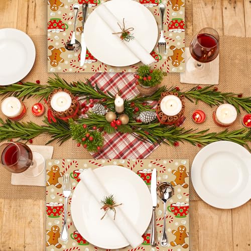 Christmas Paper Placemat Gingerbread Man Candy Cane Set - Holiday Dinner Table Decor, 50 Sheets, 11 x 17 Inch