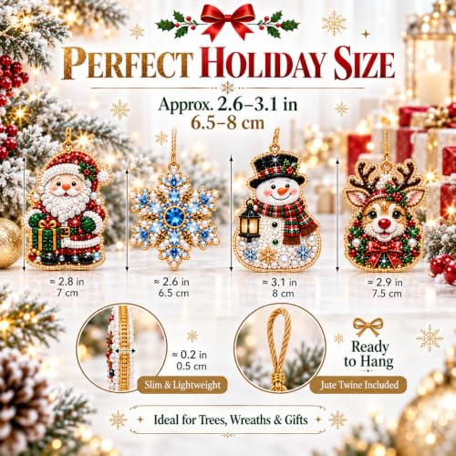 Christmas Pearl Diamond Art Kits - 10pcs Holiday Ornaments with Gems & Twine - Variation #J