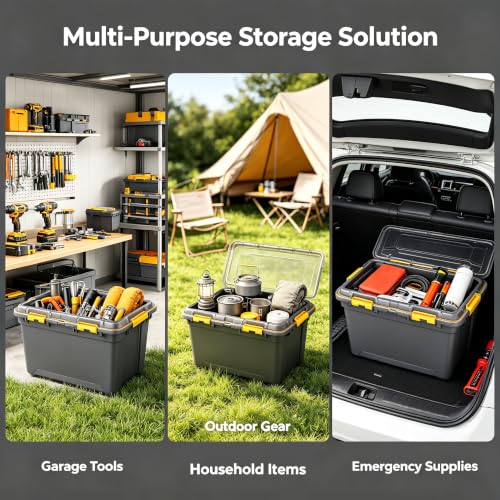 19.8 Gallon Waterproof Storage Bin with Impact-Resistant Latches - Garage Organization