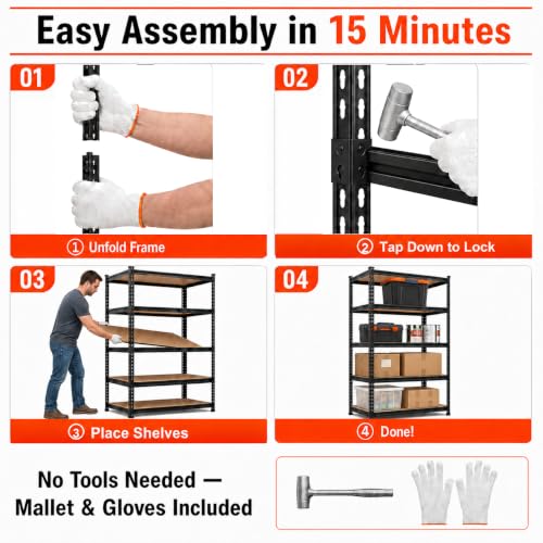 36-Inch Garage Shelving Rack - 2200 LBS Capacity, Deep 16" 5-Tier Storage