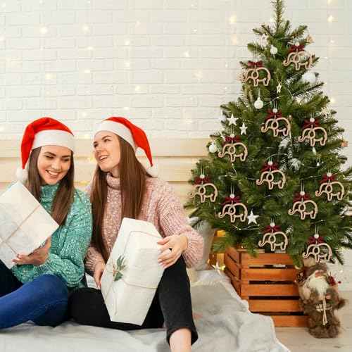 Thyle 24 Set Friendship Elephant Ornaments Wooden Sisterhood Elephant Decor for Women with 24 Cards 24 Burlap Bags Thank You for Being in My Circle for Best Friend Christmas Birthday Gift(Rustic)