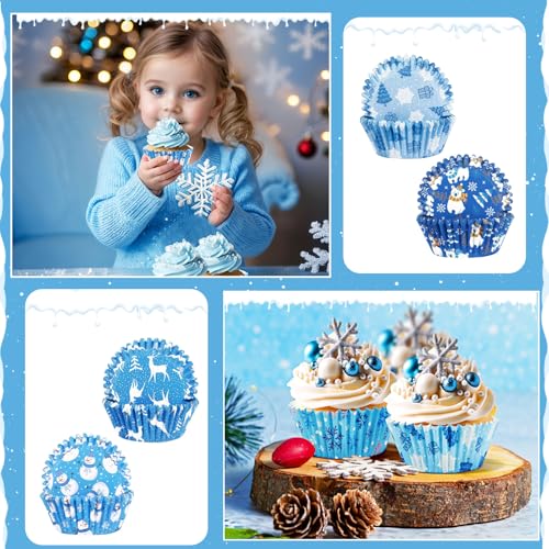 Winter Christmas Cupcake Liners Set - Snowflakes & Holiday Themed Wrappers - 450 Pieces