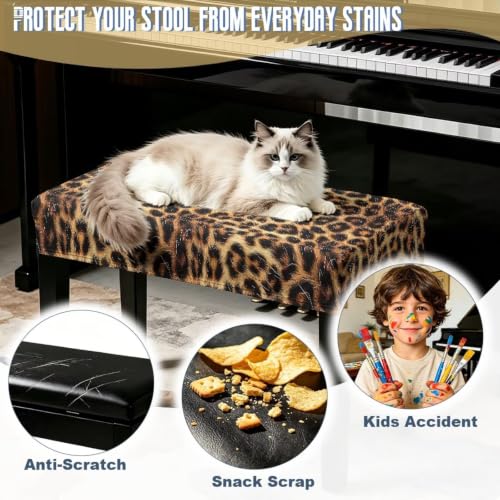 Rectangular Leopard Print Bench Cover with Bottom Ties - S (16x26x4in)
