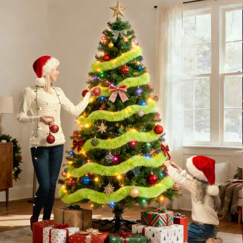 Faux Fur Christmas Garland 3 Pack, Lime Green Holiday Decor, 19.5 ft