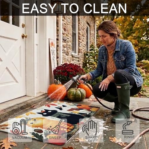 Fall Door Mat 17x29 Inch Welcome Mat Front Doormat Fall Cats - Non-Slip, Absorbent, Decorative