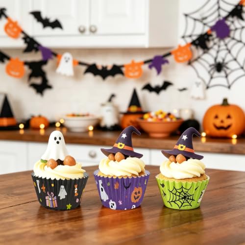 Large Halloween Cupcake Liners Set - 300 Pack with Ghost Pumpkin & Spider Designs