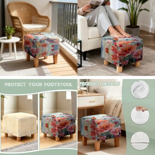 Vintage Hummingbird Wingback Chair & Ottoman Slipcover Set with Floral Pattern, Non-Slip Fit - Variation of Vintage Hummingbird Flower Wingback Cover