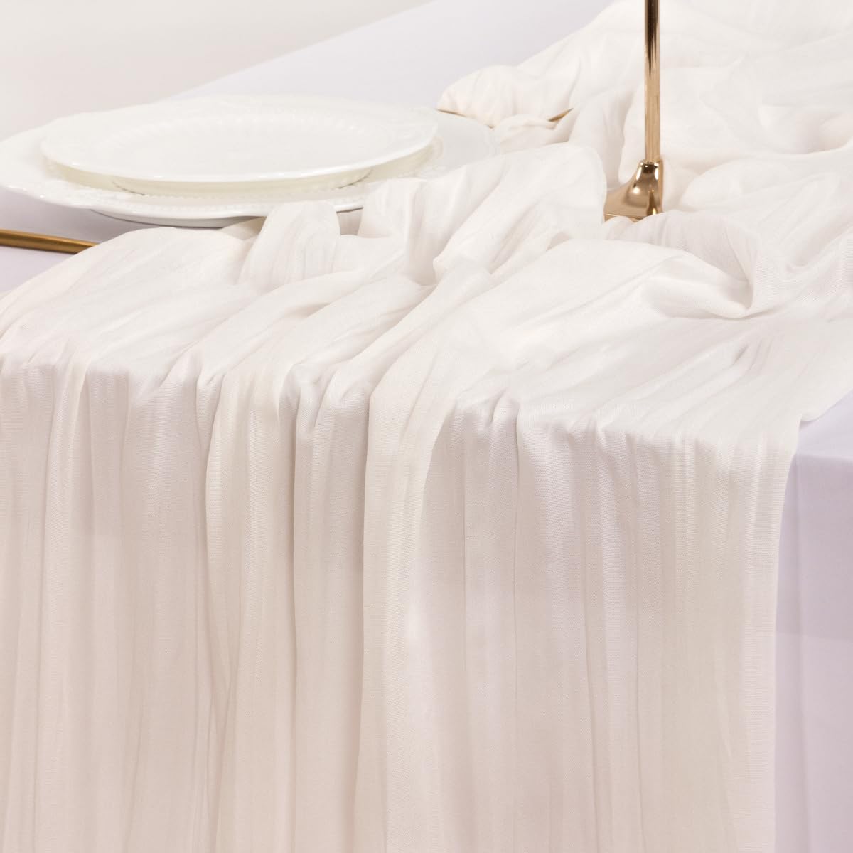 Socomi Ivory White Cheesecloth Table Runner - 15pcs Rustic Boho 120 Inch for Weddings & Events