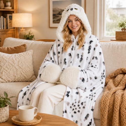 Wearable Snowy Owl Hooded Blanket for Winter Cozy Comfort - Multicolor