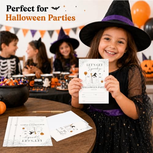Cute Ghost Halloween Party Invitations with Envelopes and Cards - Neutral Spooky