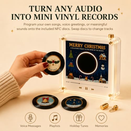 Mini Magnetic Vinyl Record Player for Fridge with NFC Discs Christmas Decor