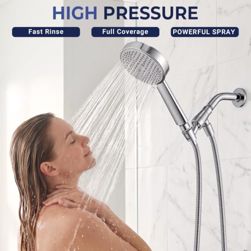 Chrome Metal 3-Spray Handheld Shower Head with Long Hose & Shut-Off