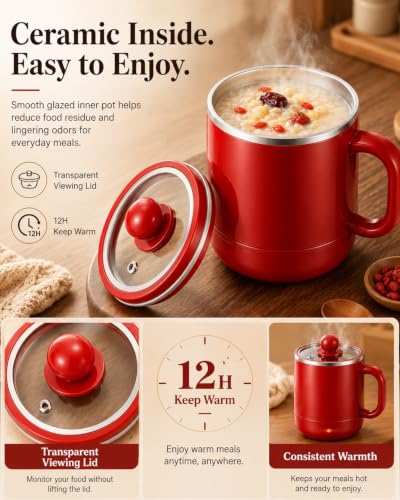 Electric Stewing Cup 27oz 6-in-1 Portable Cooking Kettle Beige with Filter