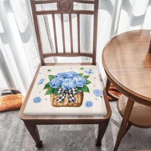 Hydrangea Chair Cushion Blue Floral Basket Style-9 - Supportive Seat Pad