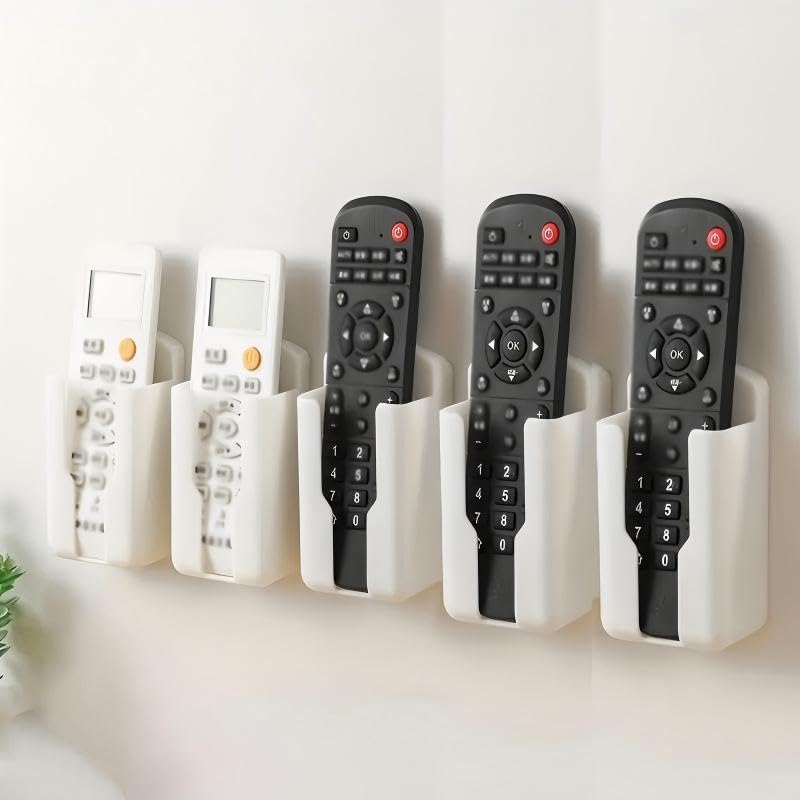 5-Pack Wall-Mounted Remote Control Storage Box - Space-Saving Multifunctional Plastic Shelf for TV & AC Remotes