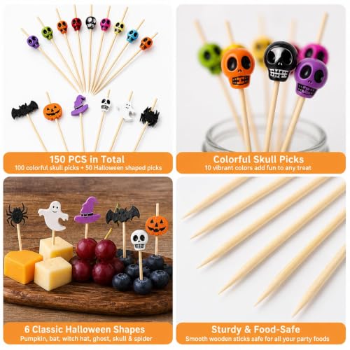 Halloween Skull Cocktail Picks 150-Pack Food & Drink Decorations