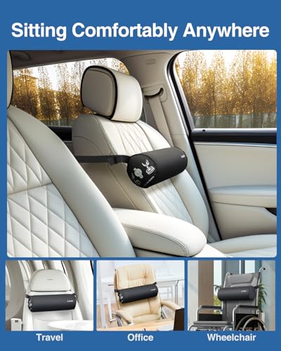 Inflatable Lumbar Pillow for Travel, Back Support Cushion for Airplane & Car