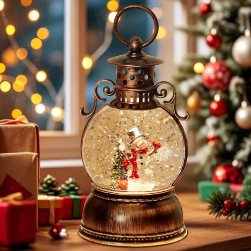 Christmas Snow Globe Lantern with Music & Timer - Dark Bronze
