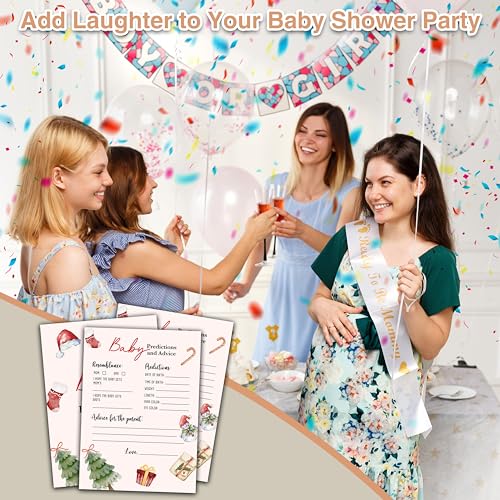 Christmas Baby Shower Game - 30 Double-Sided Baby Prediction & Advice Cards - Winter Gender Neutral Party Supplies - Cartoon Xmas Variation