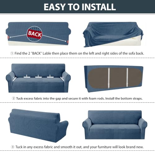 Large Dark Grey Houndstooth Sofa Cover 72-90 Inch Couch Protector with Elastic