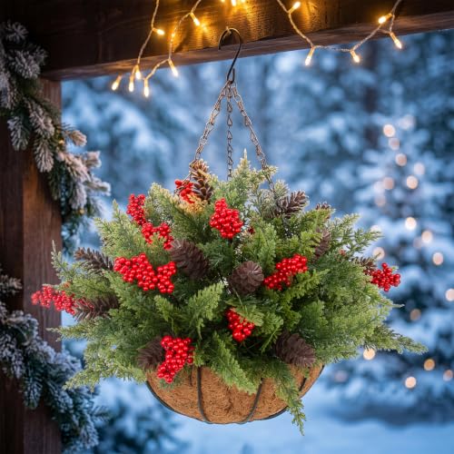 Daynight Artificial Christmas Cedar Pine Hanging Basket Set - Outdoor Decor, Variation: Cedar Pine