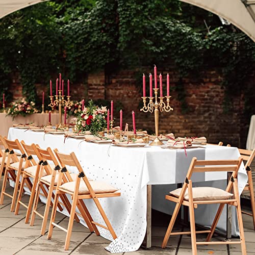 White and Silver Tablecloth and Satin Table Runner Set - 16 Pack for Weddings & Parties