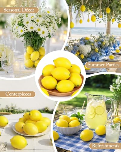 Mini Fake Lemons for Decoration - Yellow, 12 Pcs Faux Lemon Decor