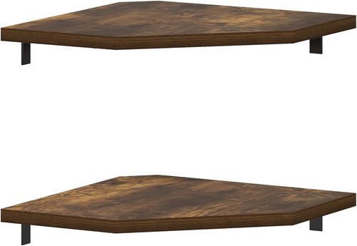 Furinno Rossi Hexagon Floating Shelves - Set of 2 Geometric Wall-Mounted Corner Shelves | Amber Pine