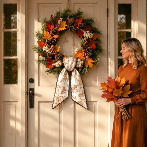 Fall Floral Wreath Sash for Front Door Decor Butterfly & Flower Design