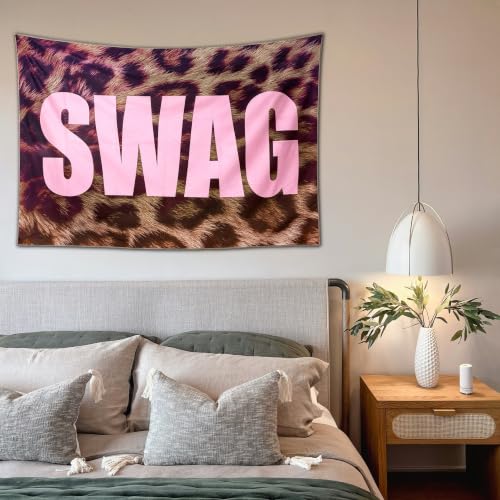 Pink Leopard Swag Wall Tapestry - Y2K Aesthetic Room Decor, 40 x 60 Inches