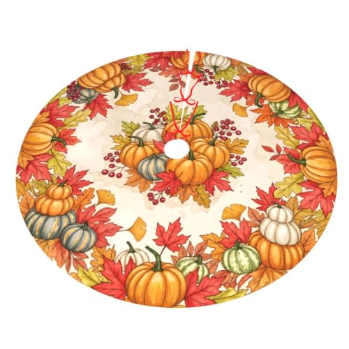 30-Inch Fall Pumpkin Maple Leaf Christmas Tree Skirt - Holiday Decor