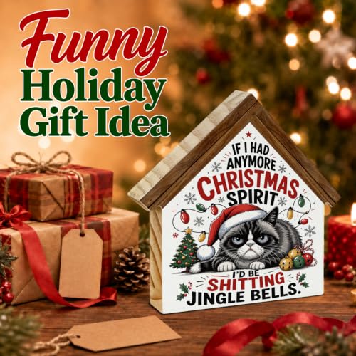 Funny Christmas Cat Sign Decor - Wooden Holiday Wall Art for Indoor Home