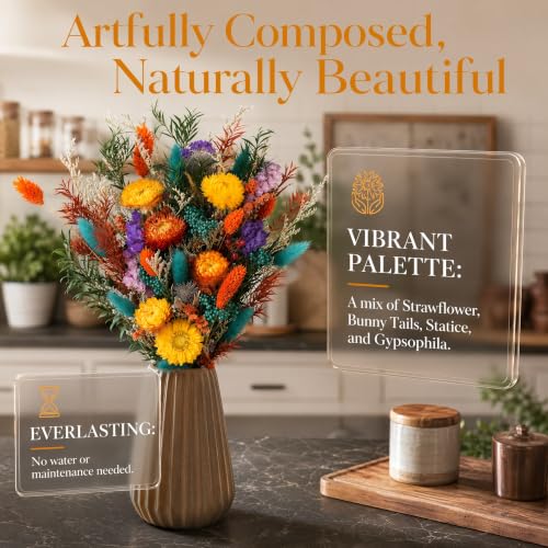 Umero 17-Inch Dried Wildflower Bouquet - Boho Mix, Mixed Colors