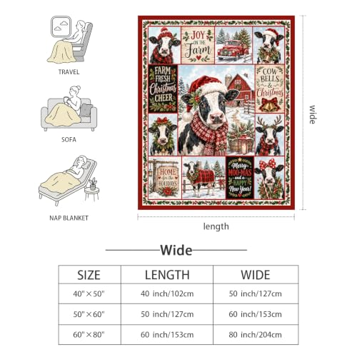 Christmas Cow Plush Fleece Throw Blanket - 50x60 Inches for Women Kids Girls
