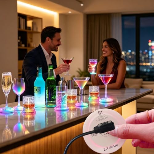 Rechargeable LED Coaster Light for Drinkware, Multi-Color, 50-80H Runtime
