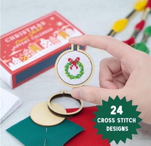 Christmas Cross Stitch Advent Calendar - 24-Day Countdown Embroidery Kit for Beginners | Red
