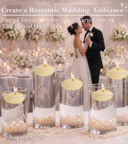 24 Pack Ivory Floating Candles - 2 Inch Unscented Dripless Water Candles