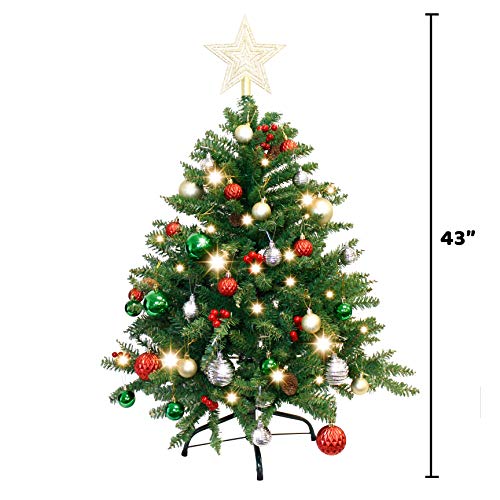 3.6FT Artificial Christmas Tree with 150 Warm Lights & Ornaments - Indoor & Outdoor Holiday Decor